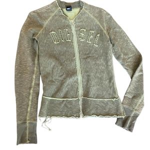 Distressed Green Diesel Zip-up Sweatshirt
